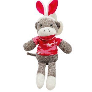 Sock Monkey Stuffed Animal Rabbit Ears Pink Camo top 9" Dan Dee Plush 2015